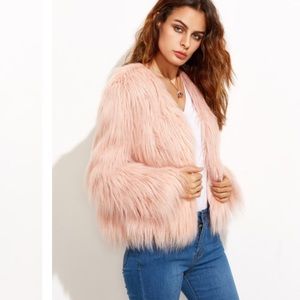 Pink faux fur jacket coat